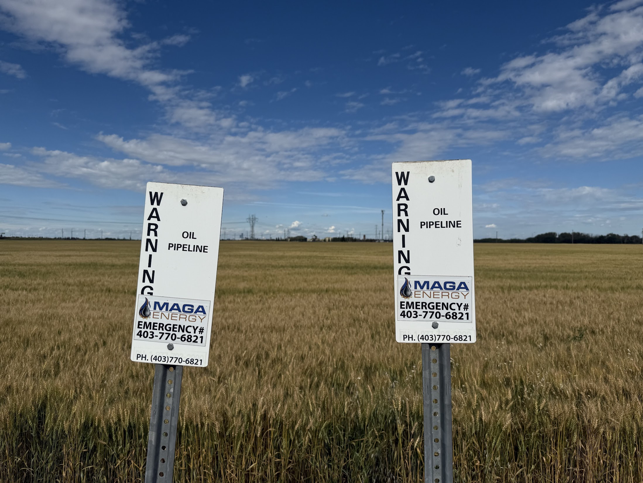 MAGA Energy Ltd. signage in Didsbury, Alberta. The company's tax arrears doubled from $616,541 in 2021 to more than $1.2 million in 2024. Despite this, MAGA acquired 191 new well licences in 2024–25, according to the IJF. Photo: Phillip Meintzer